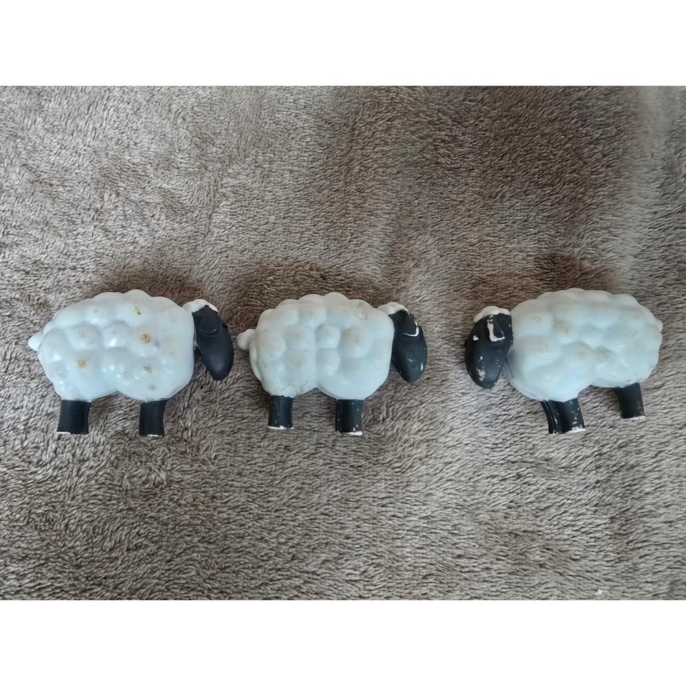 Vintage Sheep Figurines 3 Black White Collectible Veggie Tales, Big Idea 1998